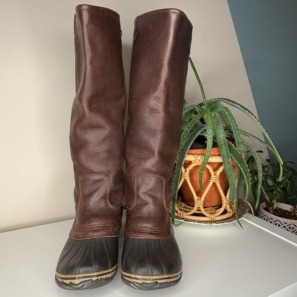 Sorel Slimpack Tall Duck Boots Brown Leather Waterproof Riding Boot 8.5 NL2007 - Picture 3 of 15
